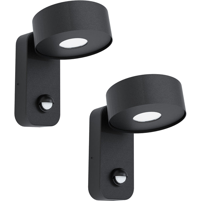 2 PACK IP44 Outdoor Wall Light & PIR Sensor Black Zinc Steel 6W LED Loops