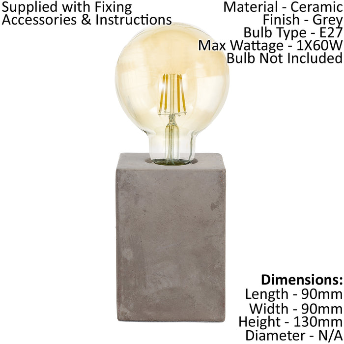 Table Lamp Desk Light Grey Ceramic Square Base 1 x 60W E27 Bulb Holder Loops