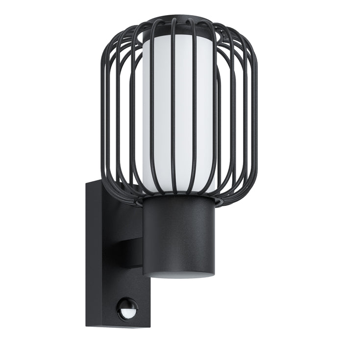 IP44 Outdoor Wall Light & PIR Sensor Black Zinc Steel 1 x 28W E27 Bulb Loops