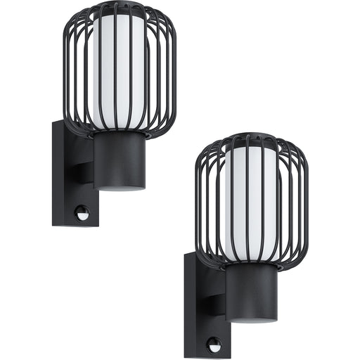 2 PACK IP44 Outdoor Wall Light & PIR Sensor Black Zinc Steel 1x 28W E27 Loops