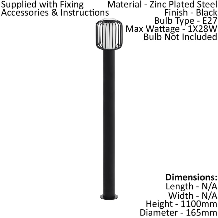 IP44 Outdoor Bollard Light Black Zinc Plated Steel 1 x 28W E27 Bulb Post Loops