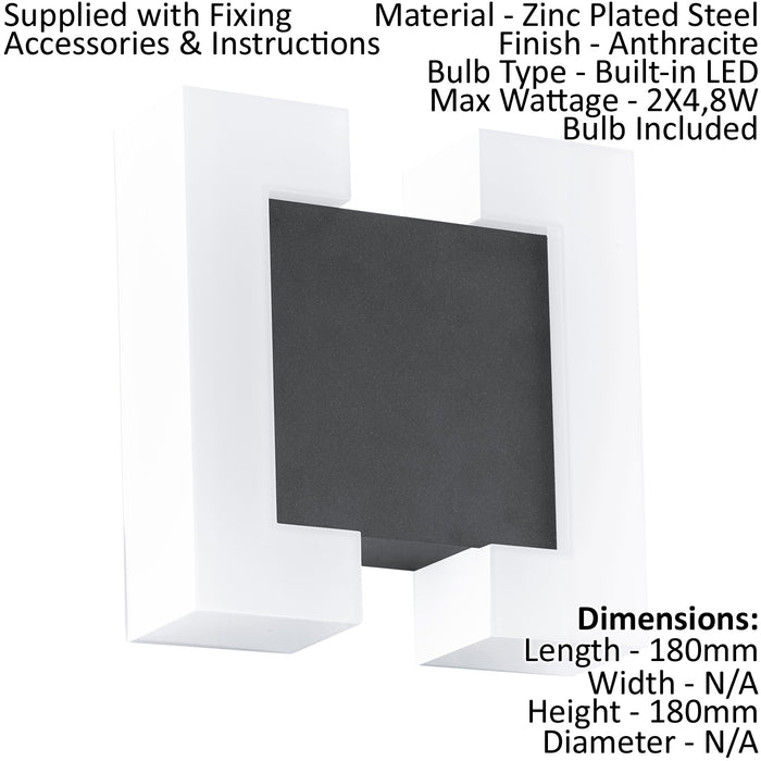 IP44 Outdoor Wall Light Anthracite & Modern White Square 4.8W Built in LED Loops