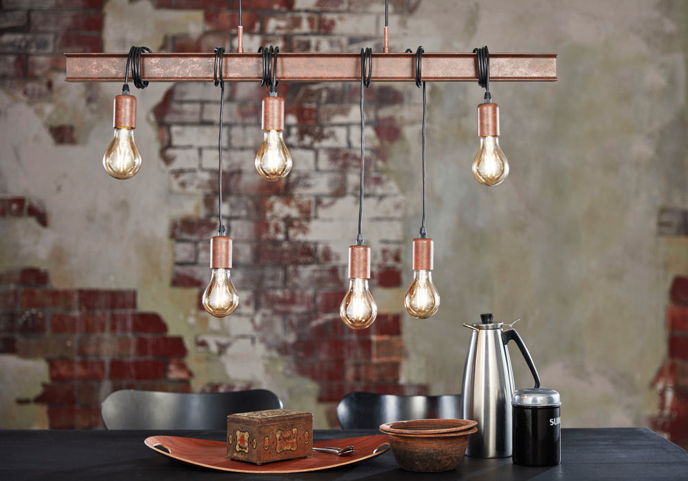 Multi Bulb Ceiling Pendant Light & 2x Matching Wall Lights Industrial Metal Beam Loops