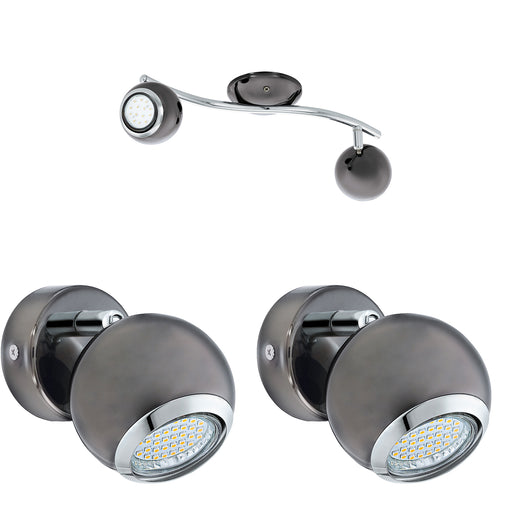 Twin Ceiling Spot Light & 2x Matching Wall Lights Black Nickel Chrome Adjustable Loops