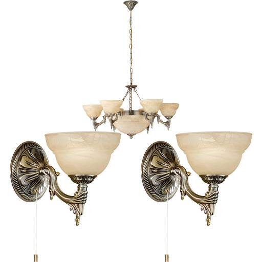 Ceiling Pendant and 2x Matching Wall Lights Bronze Satin Glass Multi Chandelier Loops