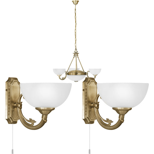 Ceiling Pendant Light & 2x Matching Wall Lights Bronze & Satin Glass Chandelier Loops