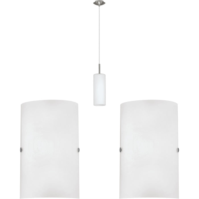 Ceiling Pendant Light & 2x Matching Wall Lights Satin Nickel Glass Hanging Lamp Loops