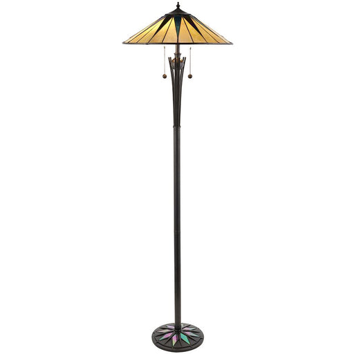 1.5m Tiffany Twin Floor Lamp Black & Multi Colour Stained Glass Shade i00009 Loops