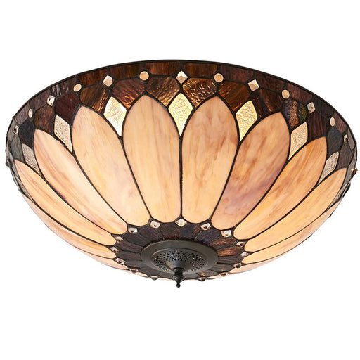 Tiffany Glass Semi Flush Ceiling Light Cream Bronze Round Inverted Shade i00036 Loops
