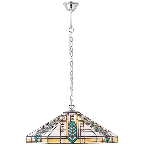 Tiffany Glass Hanging Ceiling Pendant Light Chrome Art Deco Large Shade i00134 Loops