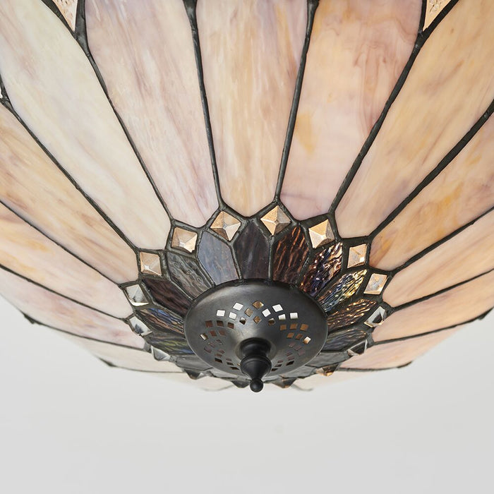 Tiffany Glass Semi Flush Ceiling Light Cream Bronze Round Inverted Shade i00158 Loops