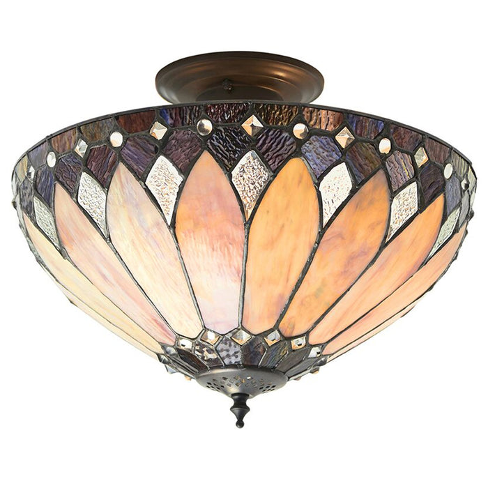 Tiffany Glass Semi Flush Ceiling Light Cream Bronze Round Inverted Shade i00158 Loops