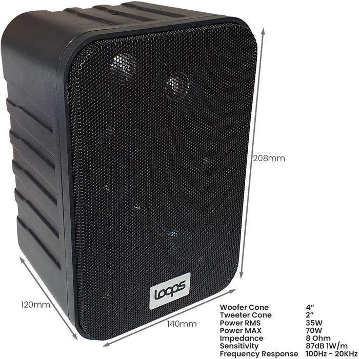 Wireless Bluetooth Amplifier & 4x 4" 70W Black Wall Mounted Speakers Amp System