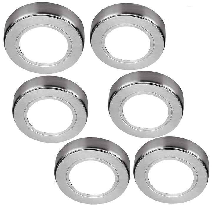 6x CHROME Round Surface or Flush Under Cabinet Kitchen Light Kit - 240V Mains Powered - Natural White LED - LoopsDirect
