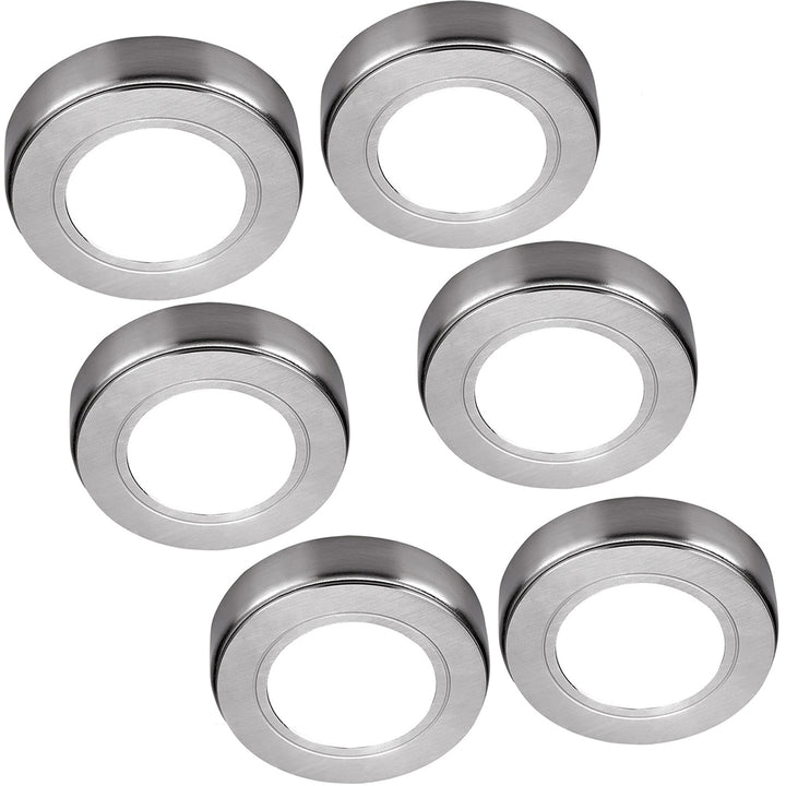 6x CHROME Round Surface or Flush Under Cabinet Kitchen Light Kit - 240V Mains Powered - Warm White LED - LoopsDirect