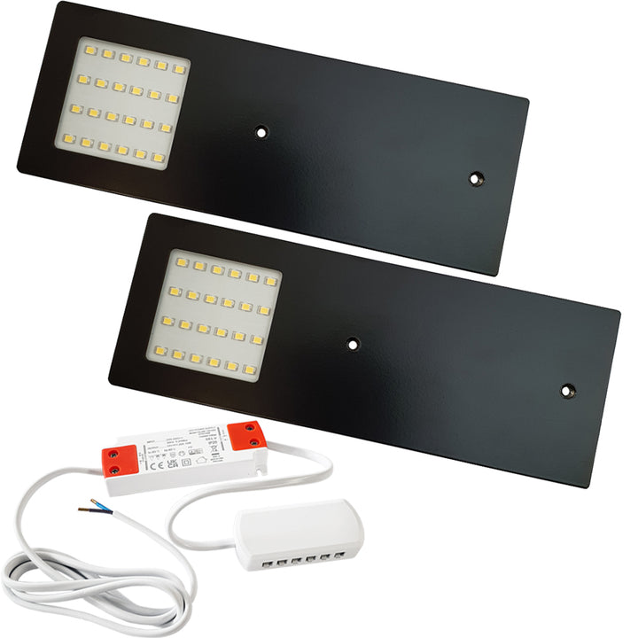 2x MATT BLACK Ultra-Slim Rectangle Under Cabinet Kitchen Light & Driver Kit - Natural White LED - LoopsDirect