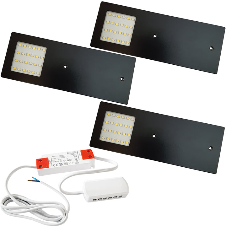3x MATT BLACK Ultra-Slim Rectangle Under Cabinet Kitchen Light & Driver Kit - Natural White LED - LoopsDirect