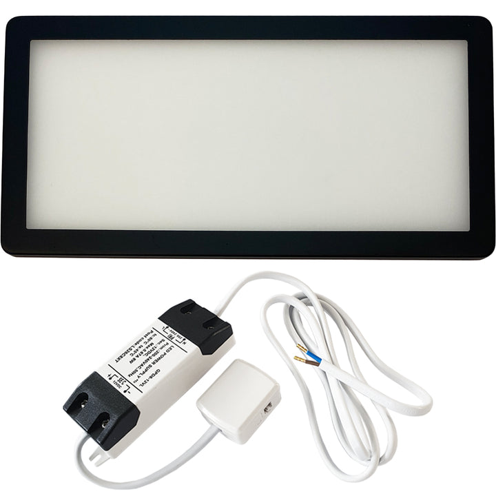 1x MATT BLACK Ultra-Slim Rectangle Under Cabinet Kitchen Light & Driver Kit - Natural White Diffused LED - LoopsDirect