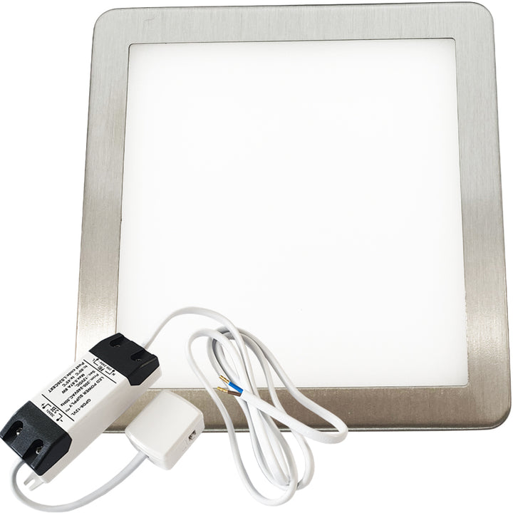 1x BRUSHED NICKEL Ultra-Slim Square Under Cabinet Kitchen Light & Driver Kit - Natural White Diffused LED - LoopsDirect