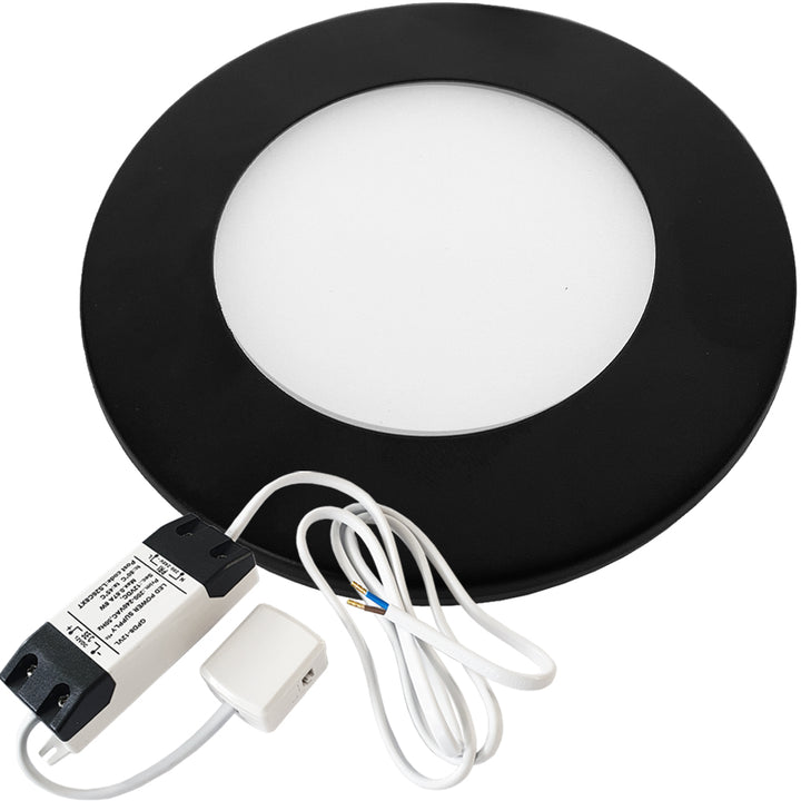 1x MATT BLACK Ultra-Slim Round Under Cabinet Kitchen Light & Driver Kit - Warm White Diffused LED - LoopsDirect