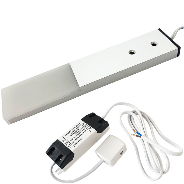 1x ALUMINIUM Slim Rectangle Under or Over Cabinet Kitchen Light & Driver Kit - Natural White LED - LoopsDirect