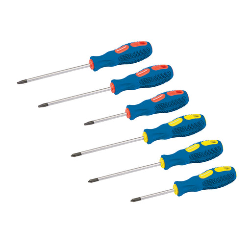 6 Piece Screwdriver Set Colour Coded Soft Grip Handles Philips & Slotted Driver Loops