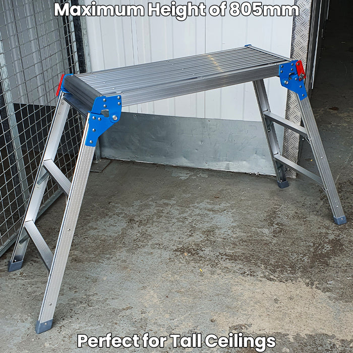 1440 x 800mm Tall Step Up Work Platform Aluminium Lightweight Foldable Ladder