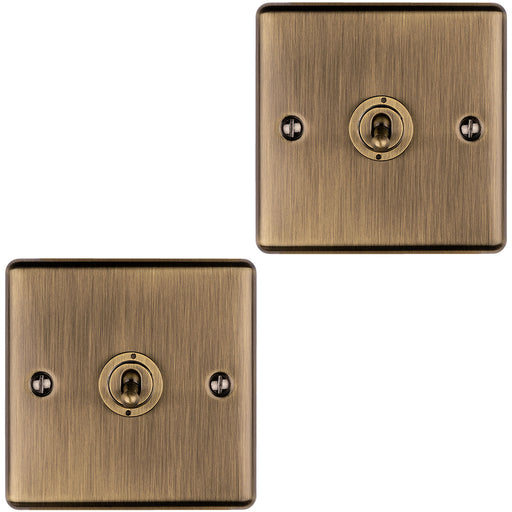 2 PACK 1 Gang Single Retro Toggle Light Switch ANTIQUE BRASS 10A 2 Way Plate