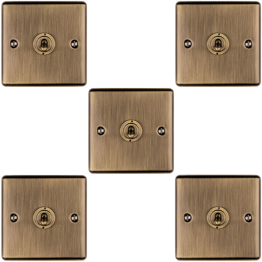 5 PACK 1 Gang Single Retro Toggle Light Switch ANTIQUE BRASS 10A 2 Way Plate