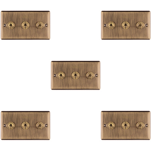5 PACK 3 Gang Triple Retro Toggle Light Switch ANTIQUE BRASS 10A 2 Way Plate