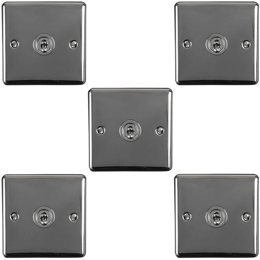 5 PACK 1 Gang Single Retro Toggle Light Switch BLACK NICKEL 10A 2 Way Plate