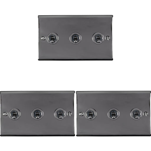 3 PACK 3 Gang Triple Retro Toggle Light Switch BLACK NICKEL 10A 2 Way Plate