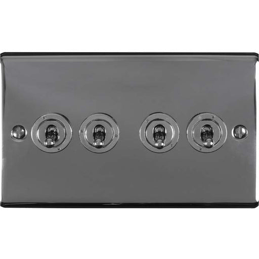 4 Gang Quad Retro Toggle Light Switch BLACK NICKEL 10A 2 Way Lever Plate