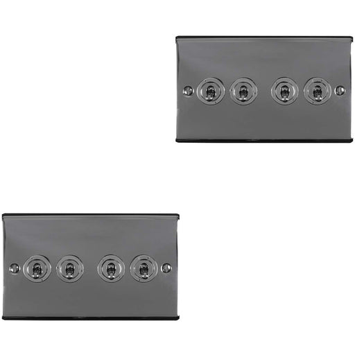 2 PACK 4 Gang Quad Retro Toggle Light Switch BLACK NICKEL 10A 2 Way Plate