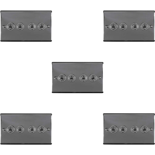 5 PACK 4 Gang Quad Retro Toggle Light Switch BLACK NICKEL 10A 2 Way Plate