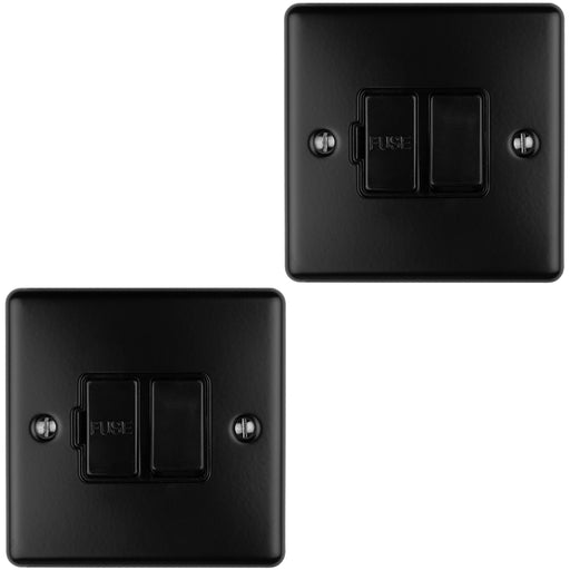 2 PACK 1 Gang 13A Switched Fuse Spur MATT BLACK & BLACK Metal Mains Isolation
