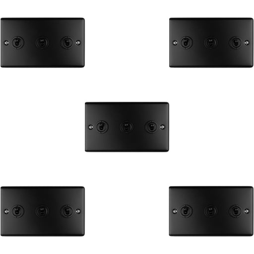5 PACK 3 Gang Triple Retro Toggle Light Switch MATT BLACK 10A 2 Way Plate