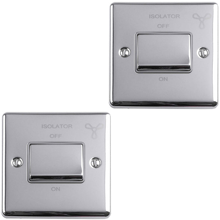 2 PACK 6A Extractor Fan Isolator Switch POLISHED CHROME & GREY 3 Pole Shower