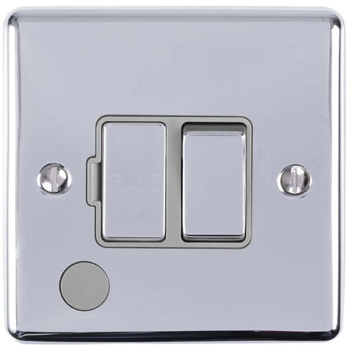 13A DP Switched Fuse Spur & Flex Outlet POLISHED CHROME & GREY Mains Isolation