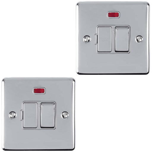 2 PACK 13A DP Switched Fuse Spur & Neon POLISHED CHROME & GREY Mains Isolation