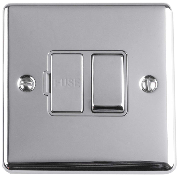 1 Gang 13A Switched Fuse Spur POLISHED CHROME GREY Metal Rocker Mains Isolation