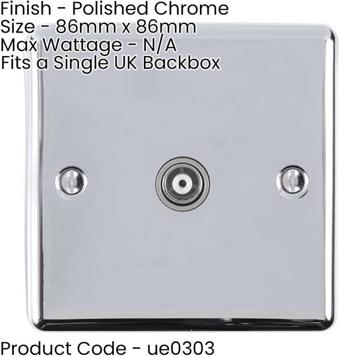 1 Gang Single TV Coaxial Aerial Socket - CHROME & GREY Female Wall Plate Outlet
