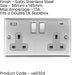 2 Gang Double UK Plug Socket & 2x 3.1A USB-C & A SATIN STEEL & GREY 13A Switch