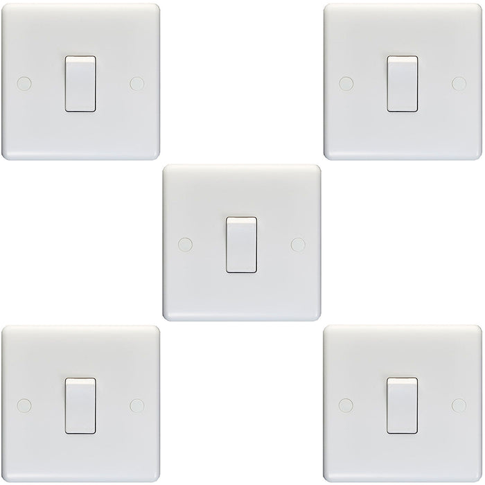 5 PACK 1 Gang Single 10A Light Switch 1 Way - WHITE PLASTIC Wall Plate Rocker