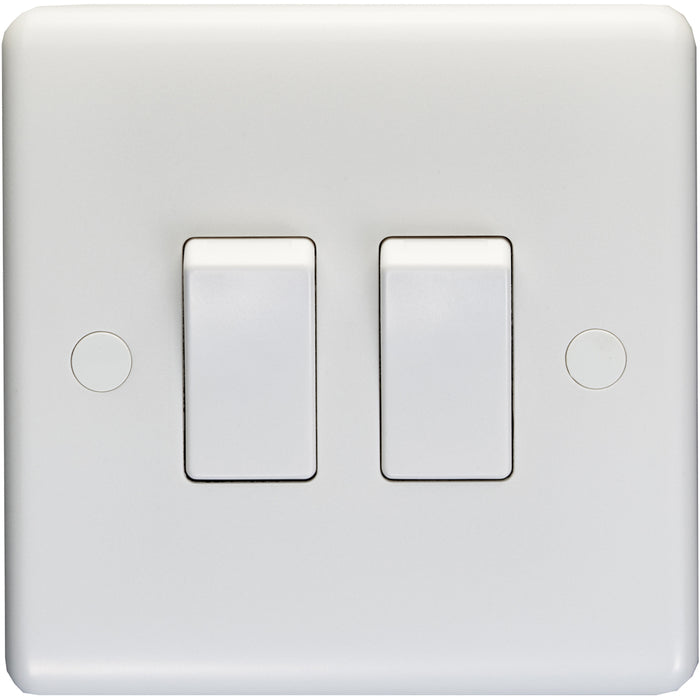2 Gang Double 10A Light Switch 2 Way - WHITE PLASTIC Wall Plate Outlet Rocker