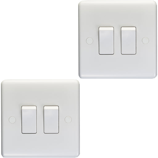 2 PACK 2 Gang Double 10A Light Switch 2 Way - WHITE PLASTIC Wall Plate Rocker