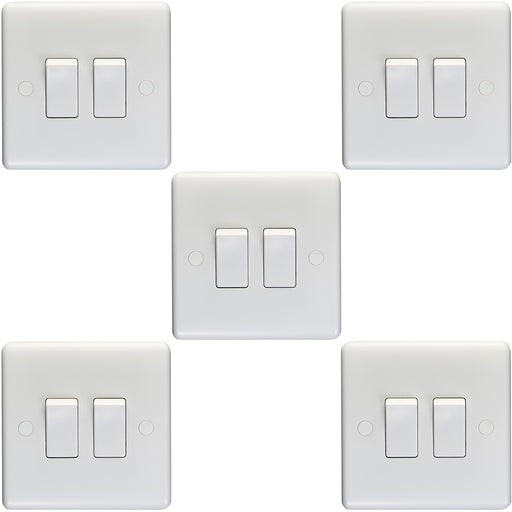 5 PACK 2 Gang Double 10A Light Switch 2 Way - WHITE PLASTIC Wall Plate Rocker