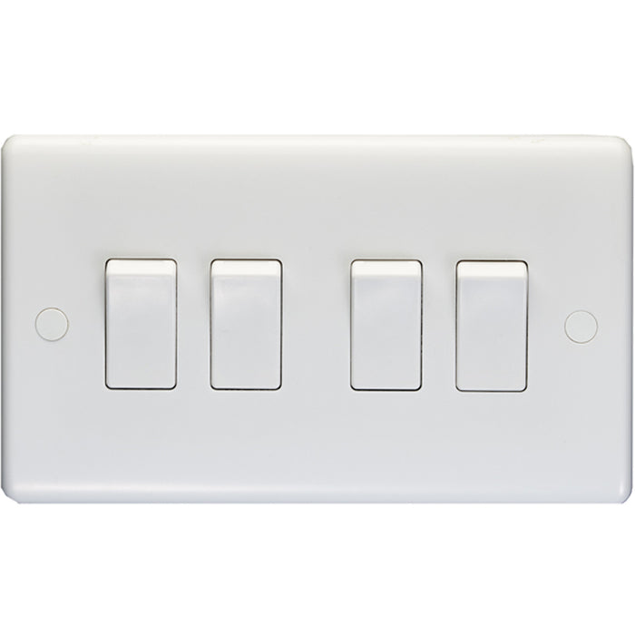 4 Gang Quad 10A Light Switch 2 Way - WHITE PLASTIC Wall Plate Outlet Rocker