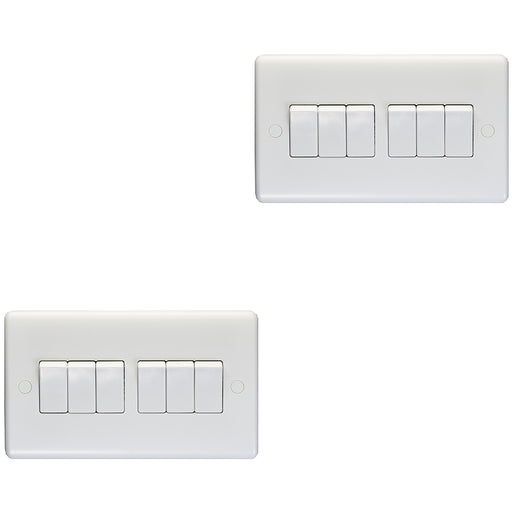 2 PACK 6 Gang Multi 10A Light Switch 2 Way - WHITE PLASTIC Wall Plate Rocker