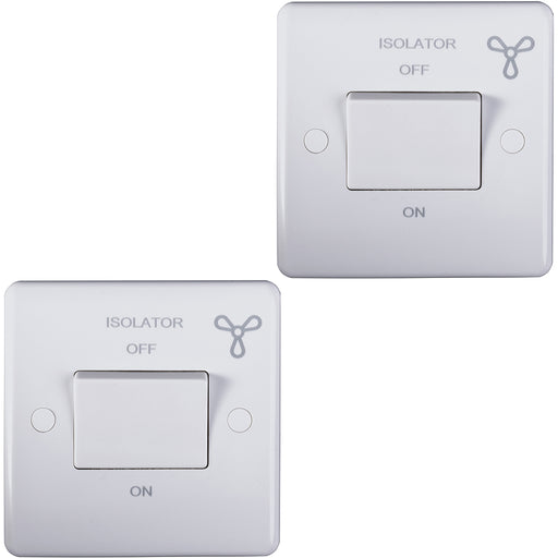 2 PACK 1 Gang 6A Extractor Fan Isolator Switch WHITE 3 Pole Shower Bathroom
